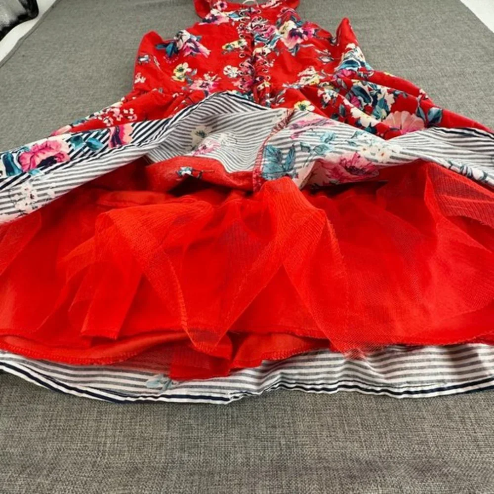 Trixxi Clothing Company Dress Girls XL Fit & Flare Floral Red Blue Pink Crisscro